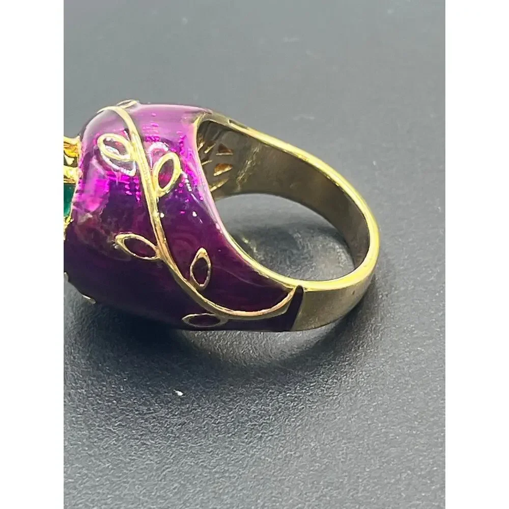 Princess Amanda Borghese Designer Purple Green Enamel‎ Cocktail Ring Sz 8.5